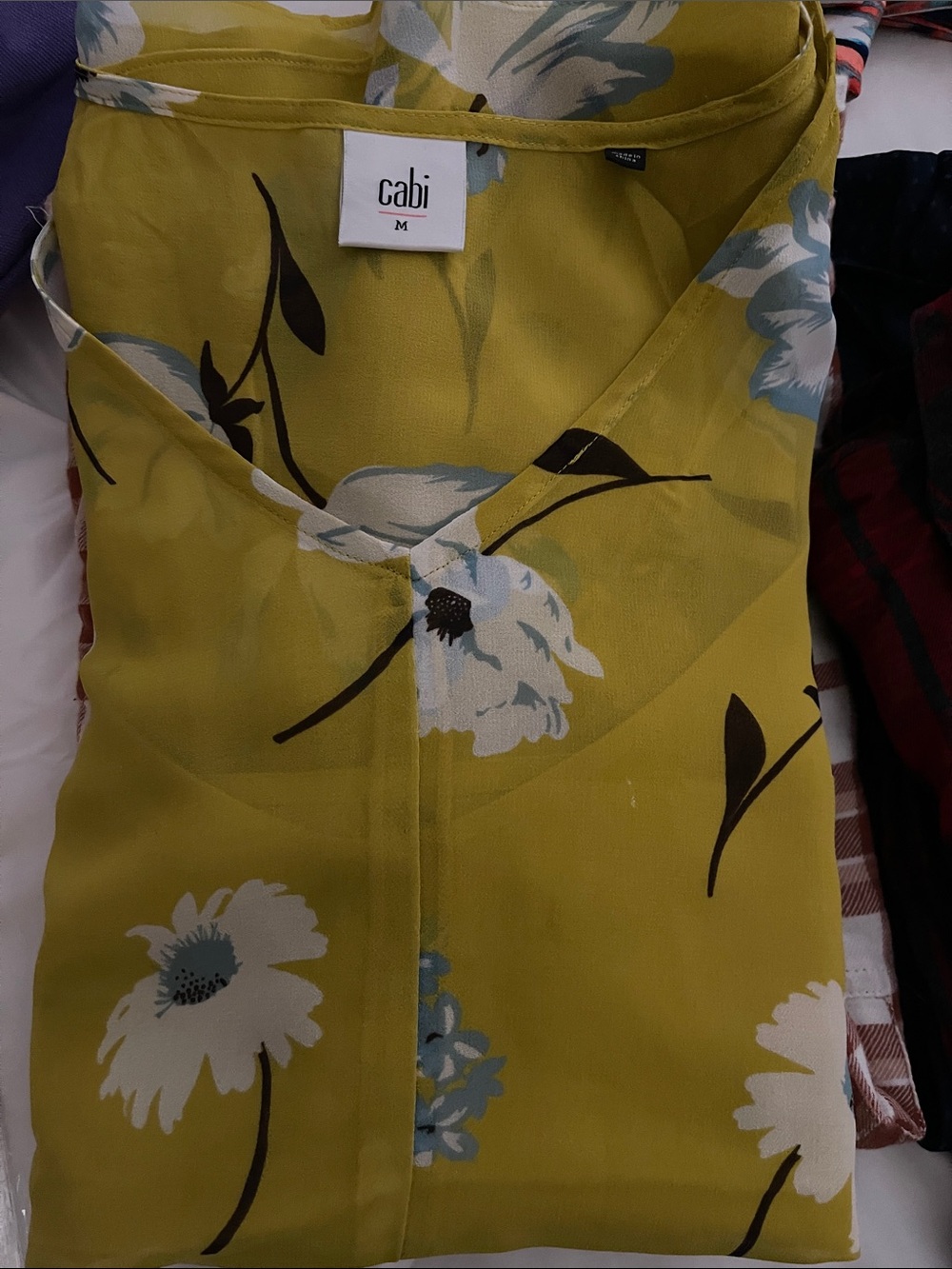 Cabi Sheer Floral V-Neck Peplum Sleeveless top